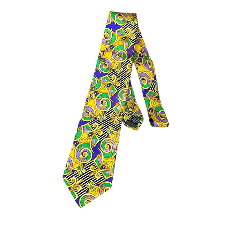 Vintage New Gianni Versace Art Nouveau Design 100%‎ Silk Tie Yellow Green Purple